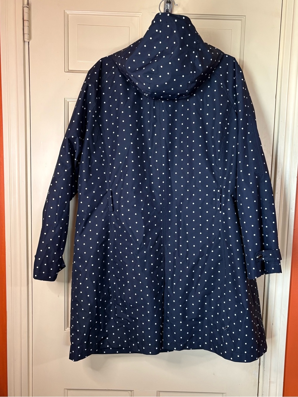 Lands End Polka Dot Navy Blue Trench Rain Coat Women’s Sz Lightweight - Picture 6 of 9